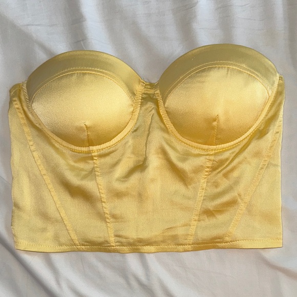Princess Polly Tops - Princess Polly Yellow Satin Strapless Bustier Top